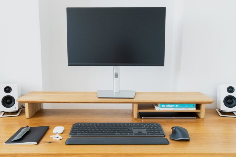 Premium Oak Wooden Monitor Stand: Timeless Natural