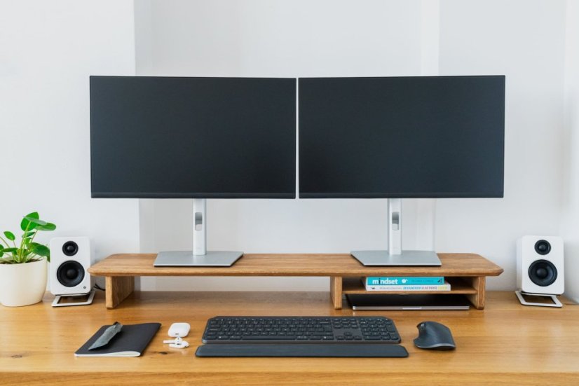 Premium Oak Wooden Monitor Stand: Walnut Elegance
