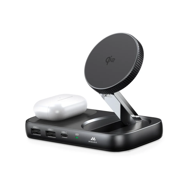 MISURA MH14 2-w-1 Składana ładowarka bezprzewodowa z wbudowanym 6-portowym hubem USB-C