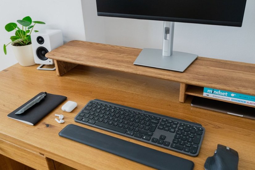 Premium Oak Wooden Monitor Stand: Walnut Elegance