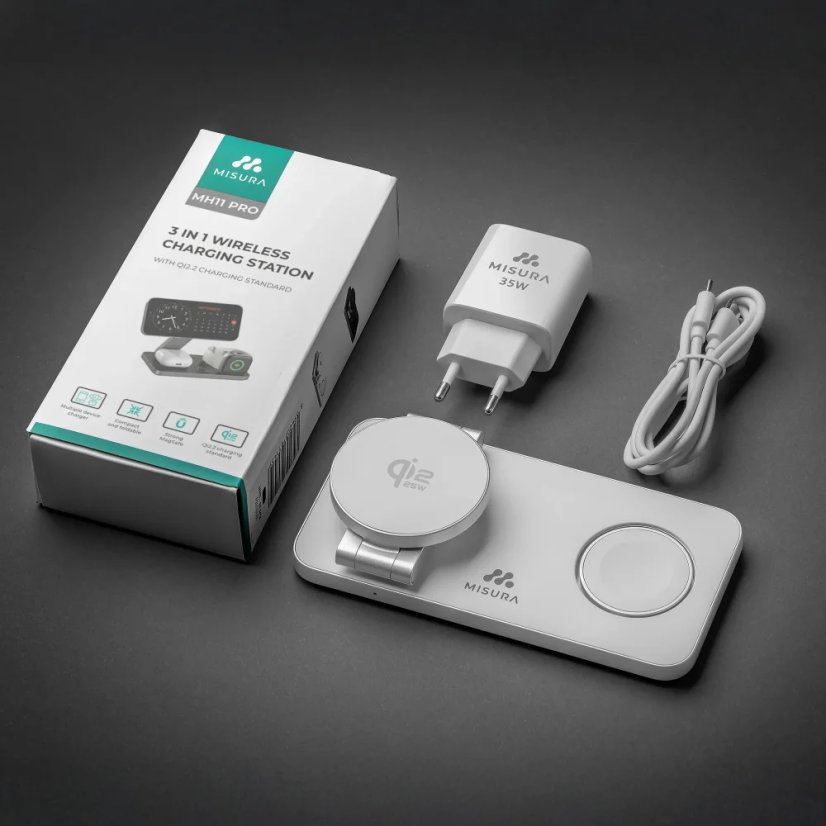 MISURA MH11 Pro 3v1 Skládací bezdrátová nabíječka - WHITE