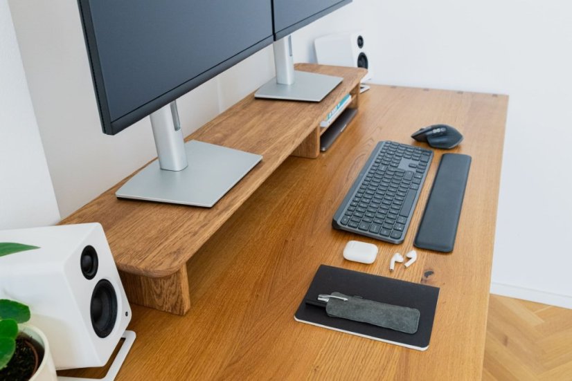 Premium Oak Wooden Monitor Stand: Walnut Elegance