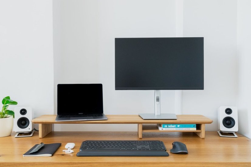 Premium Oak Wooden Monitor Stand: Timeless Natural
