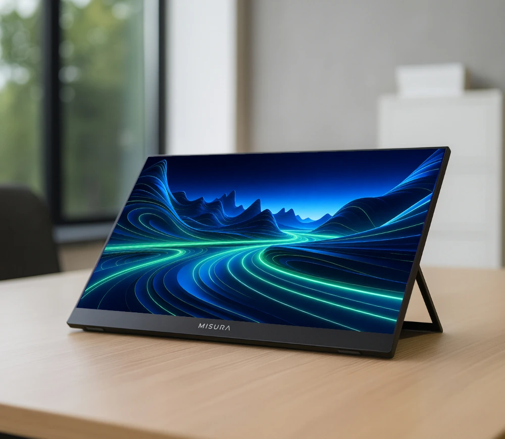 Přenosný monitor MISURA 17,3" postavený na stole